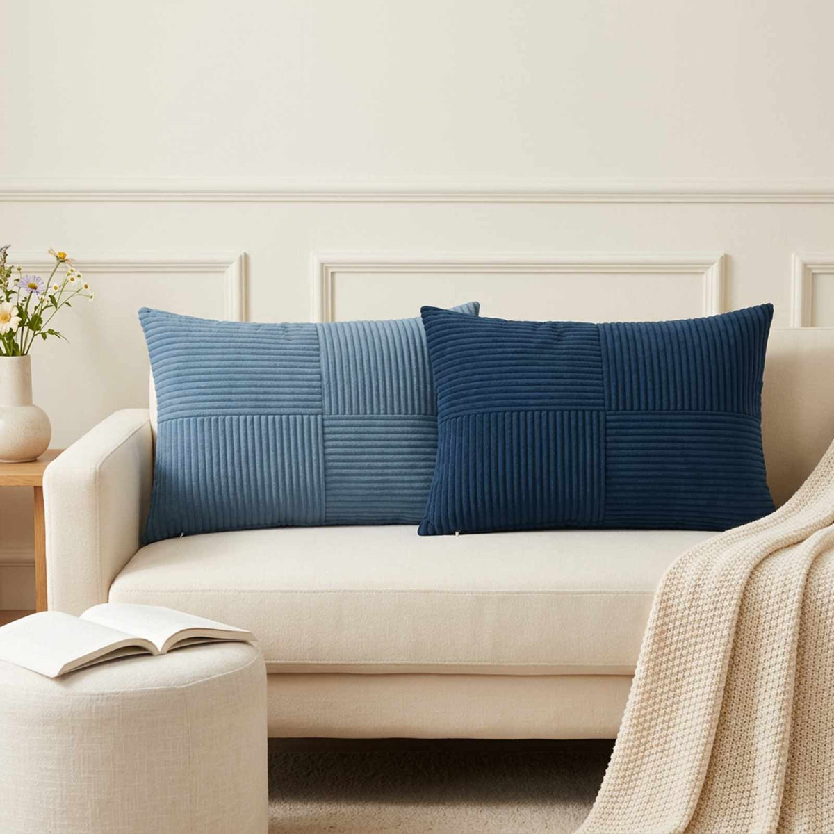 Cushion Cover 2 pcs ALMELO Blue 50 x 75 cm Corduroy