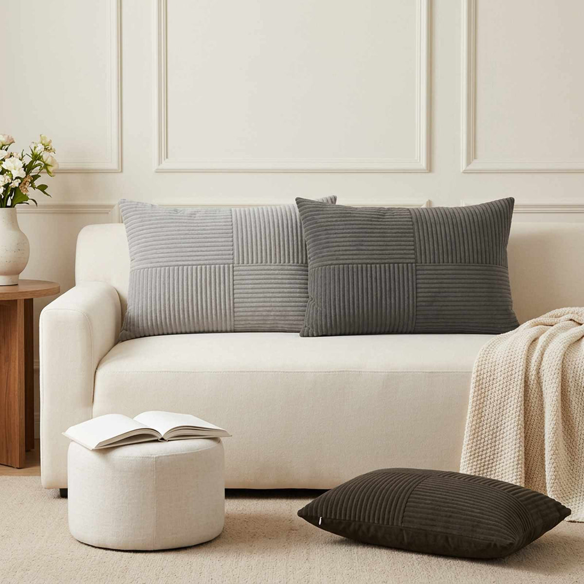 Cushion Cover 2 pcs ALMELO Anthracite 50 x 75 cm Corduroy