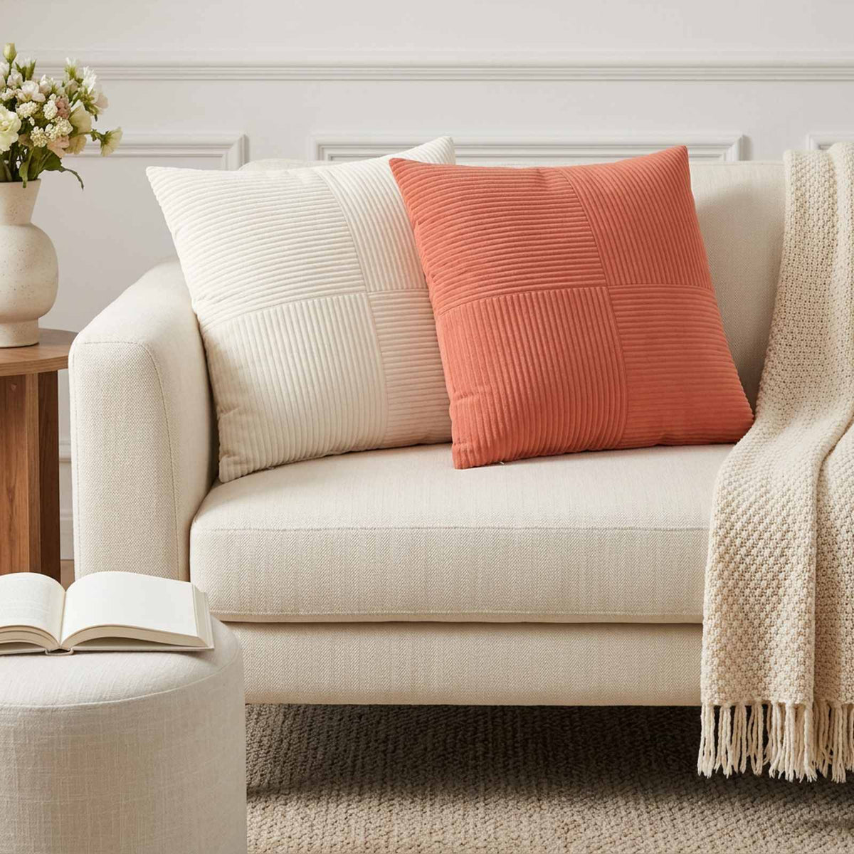 Cushion Cover 6 pcs ALMELO Cream 55 x 55 cm Corduroy