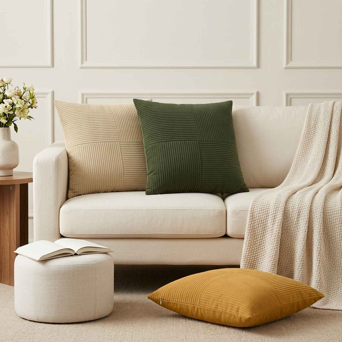 Cushion Cover 2 pcs ALMELO Grey Green 60 x 60 cm Corduroy