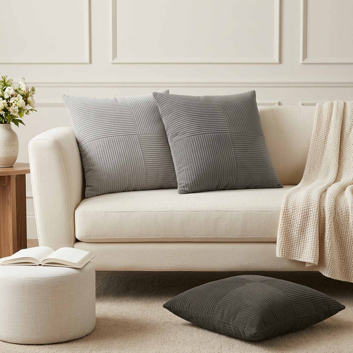 Cushion Cover 2 pcs ALMELO Light Grey 60 x 60 cm Corduroy