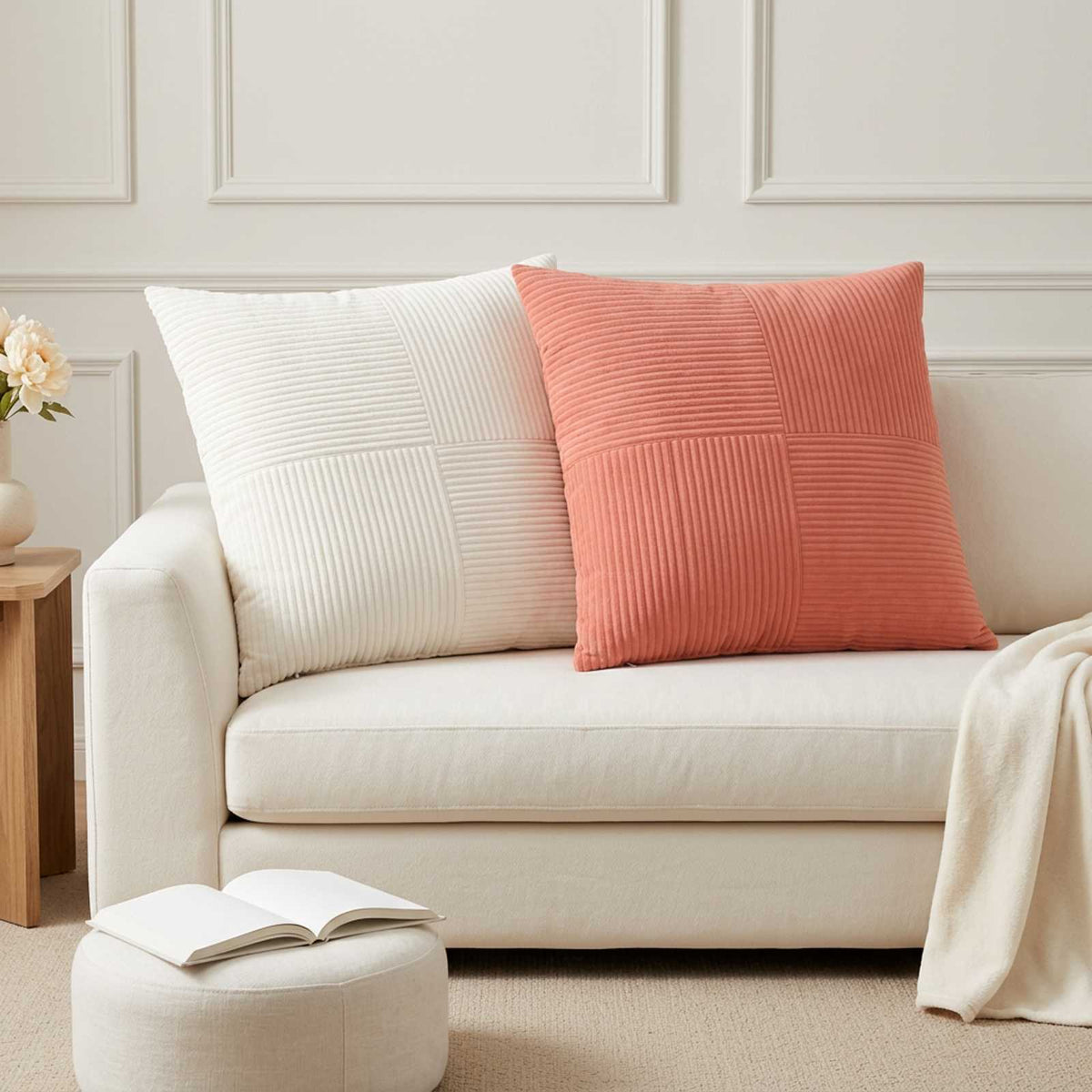 Cushion Cover 6 pcs ALMELO Cream 80 x 80 cm Corduroy