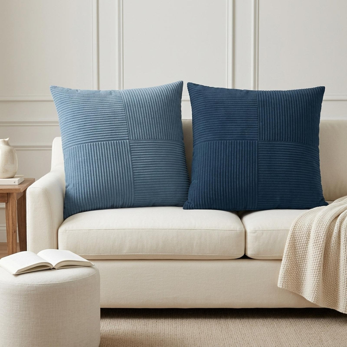 Cushion Cover 2 pcs ALMELO Navy Blue 80 x 80 cm Corduroy