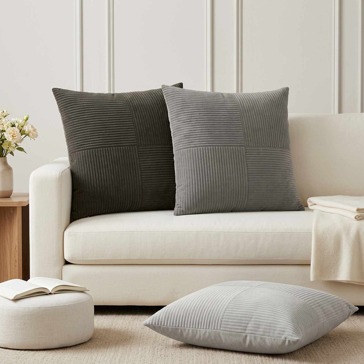 Cushion Cover 6 pcs ALMELO Anthracite 80 x 80 cm Corduroy