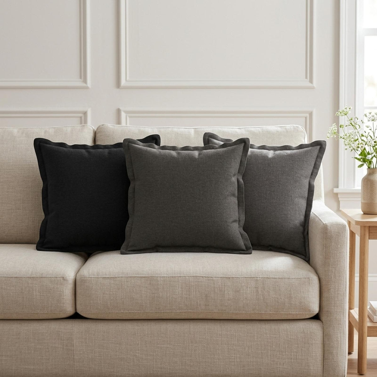 Throw Pillow 6 pcs HOUTEN Dark Grey 30 x 30 cm Faux Linen