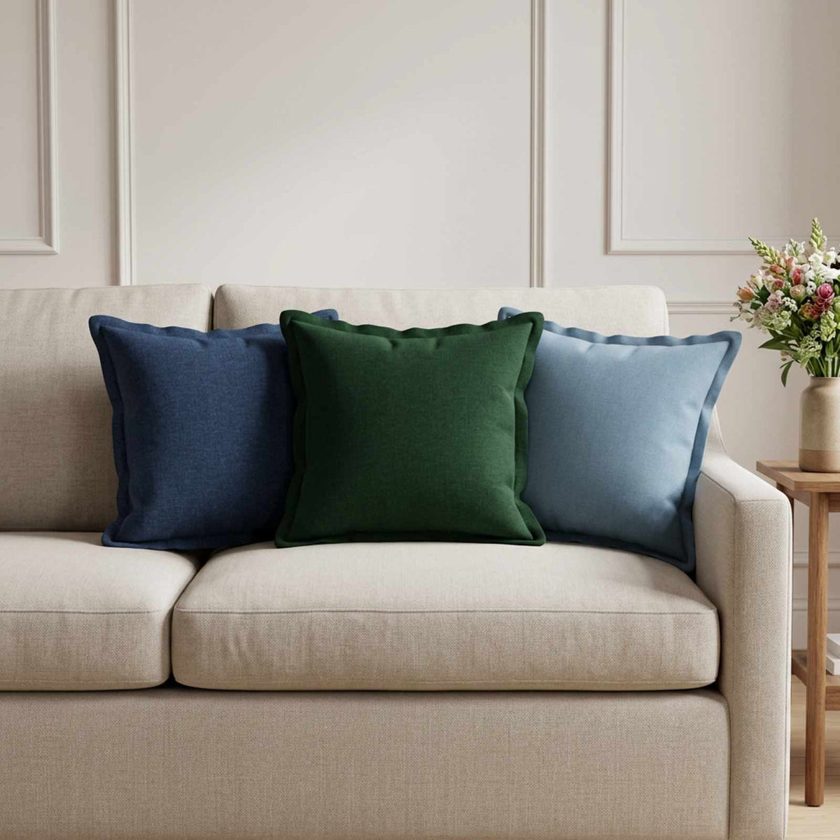 Throw Pillow 12 pcs HOUTEN Dark Green 40 x 40 cm Faux Linen