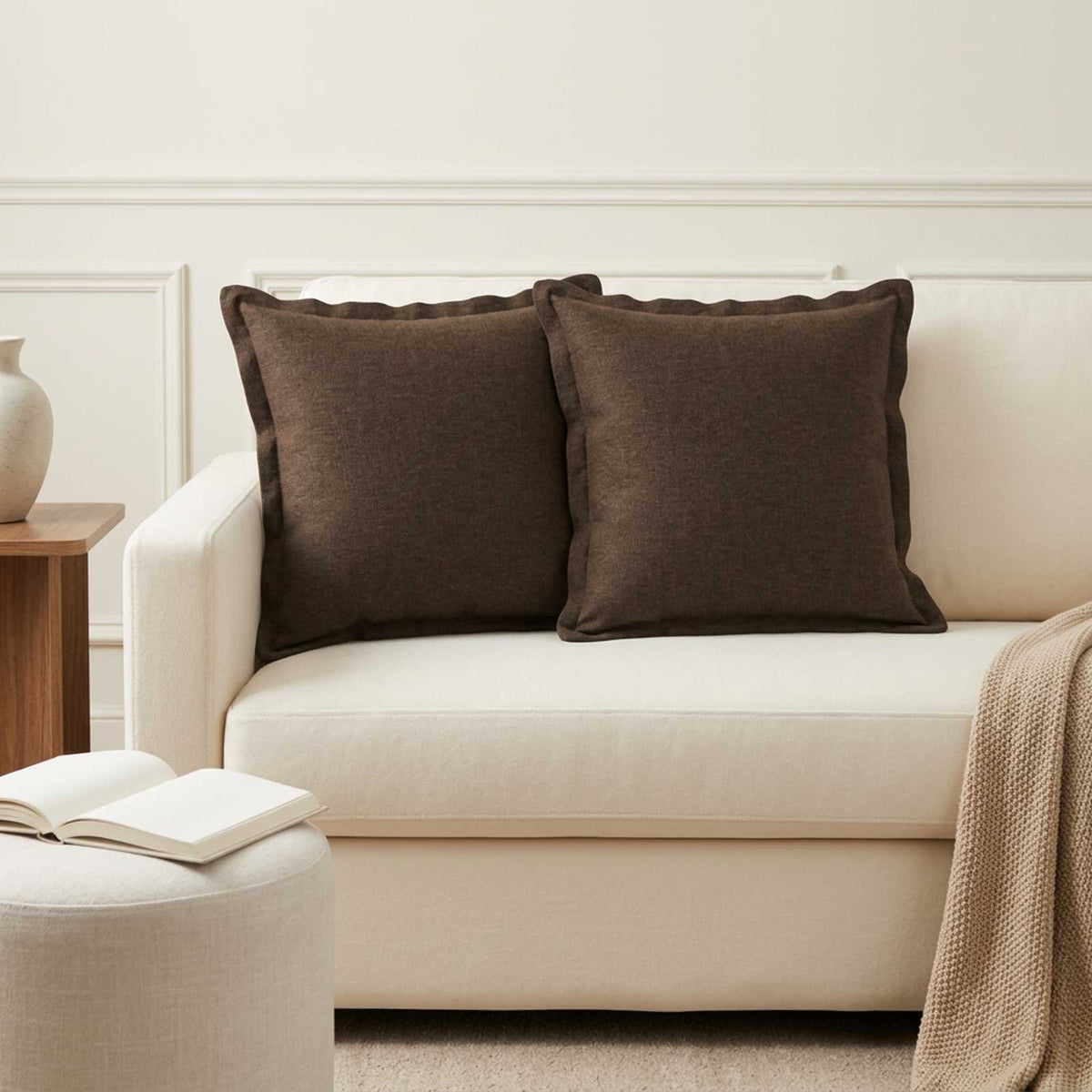 Cushion with Pillow HOUTEN 2 pcs Taupe Faux Linen