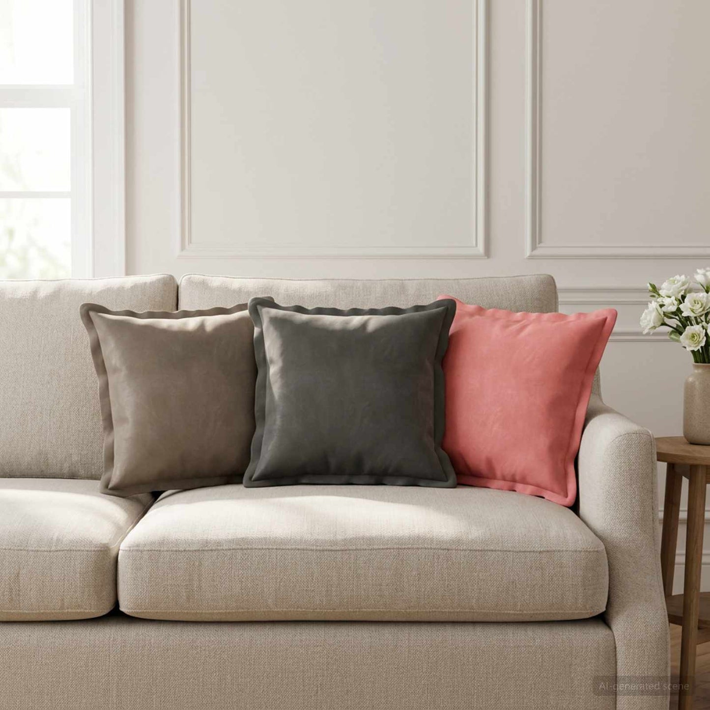 Cushion with Pillow HOUTEN 6 pcs Light Grey Velvet