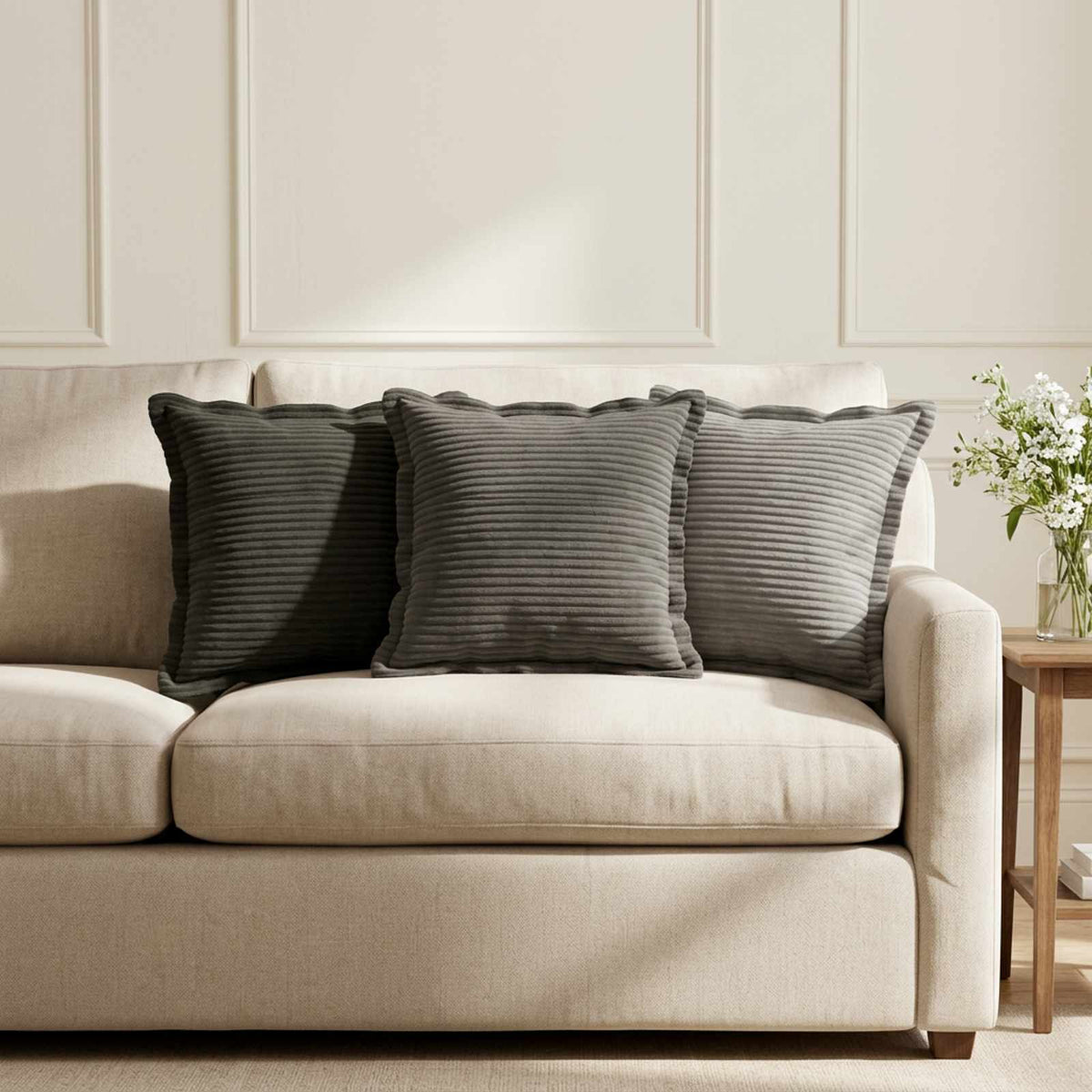 Cushion Cover 12 pcs HOUTEN Dark Grey 40 x 40 cm Corduroy