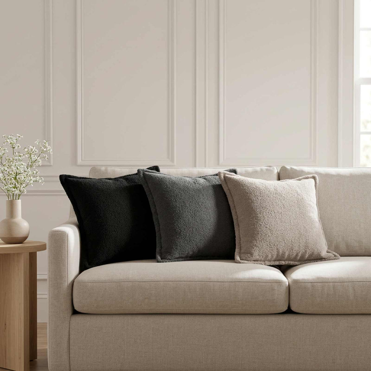 Cushion Cover 6 pcs HOUTEN Black 30 x 30 cm Bouclé