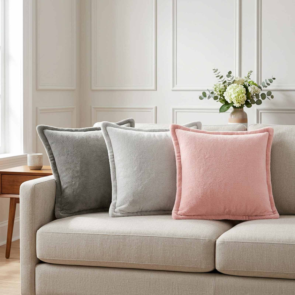 Cushion Cover 12 pcs HOUTEN Light Grey 40 x 40 cm Flannel