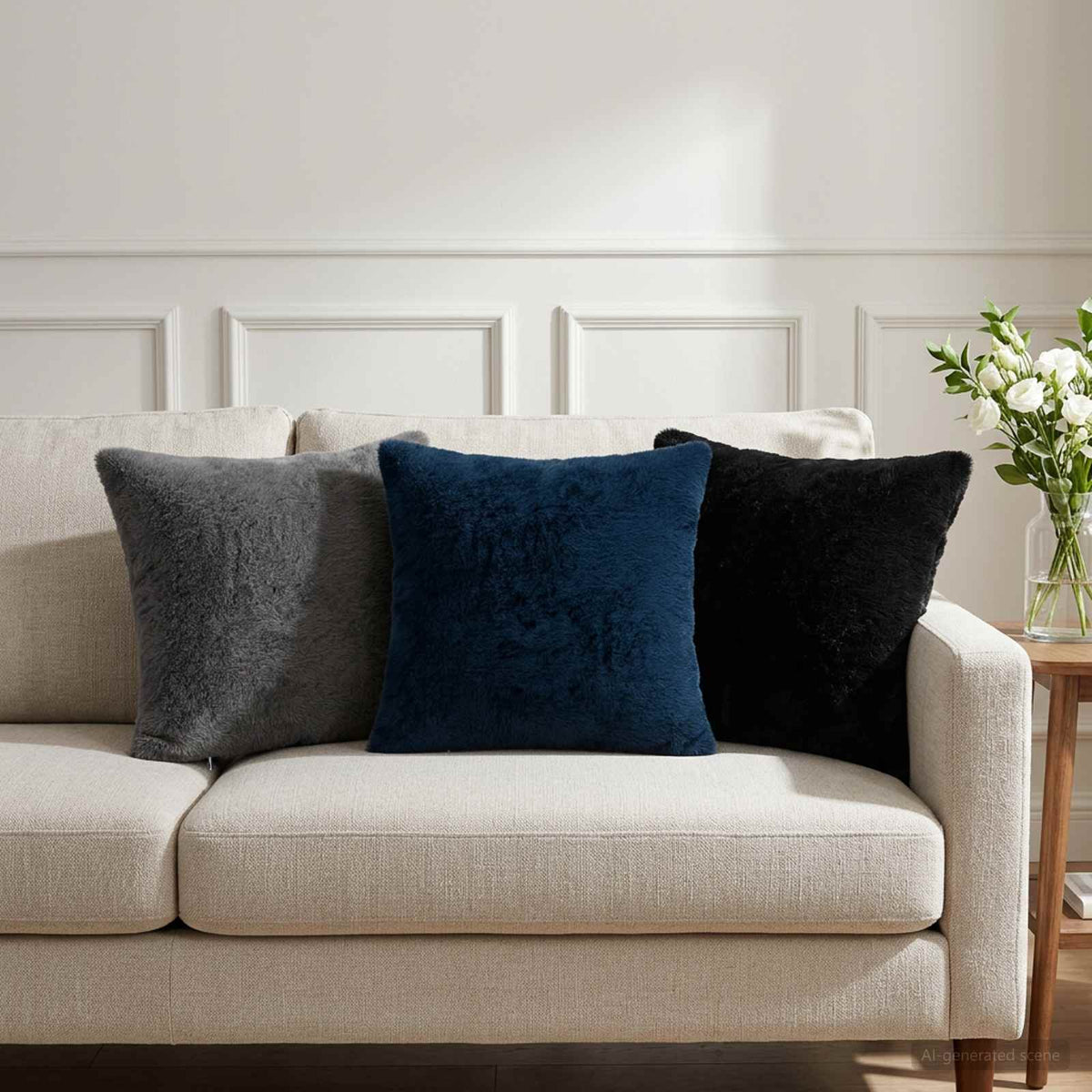 Cushion Cover 6 pcs HOUTEN Dark Grey 30 x 30 cm Faux Rabbit Fur