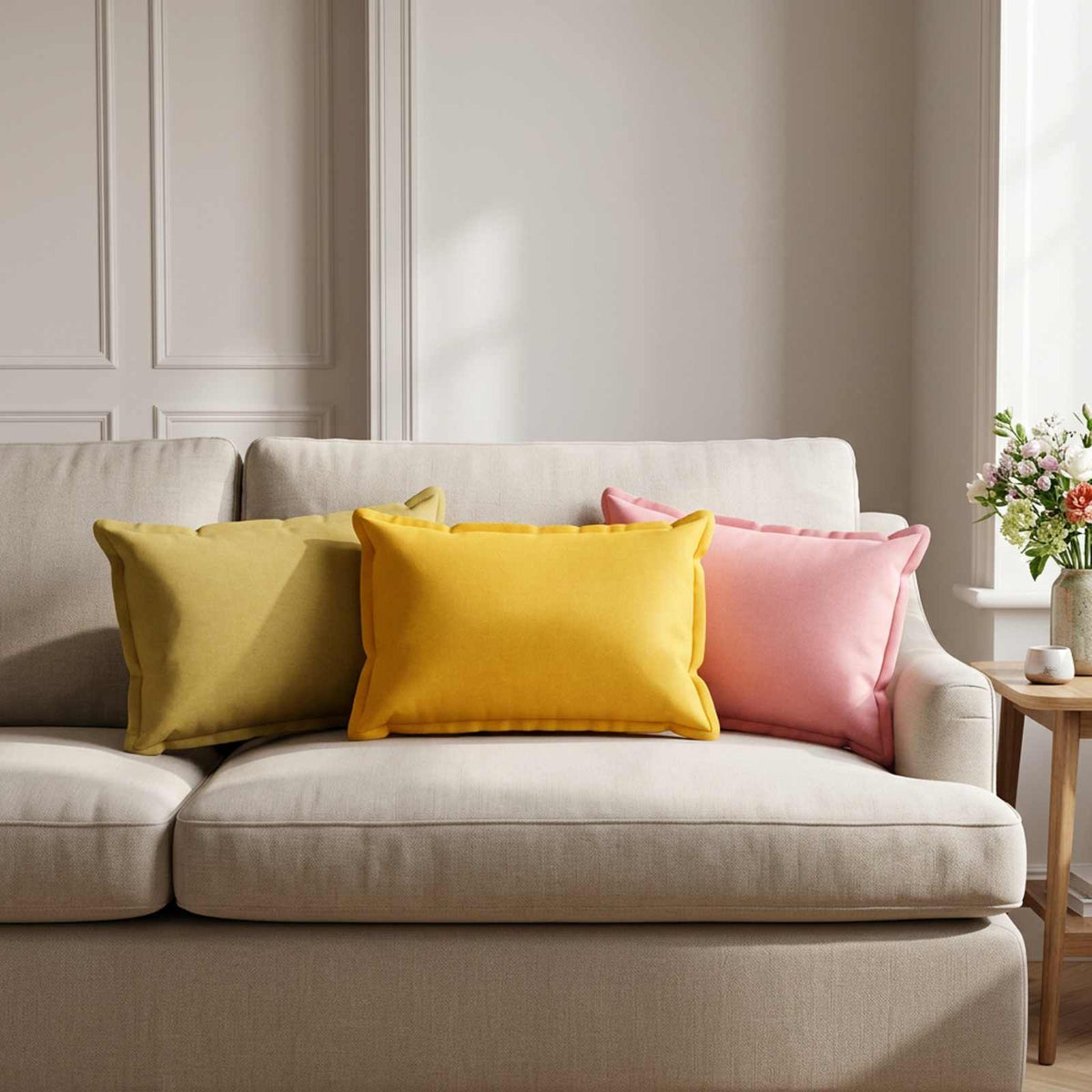 Throw Pillow 2 pcs HOUTEN Light Green 40 x 60 cm Faux Linen