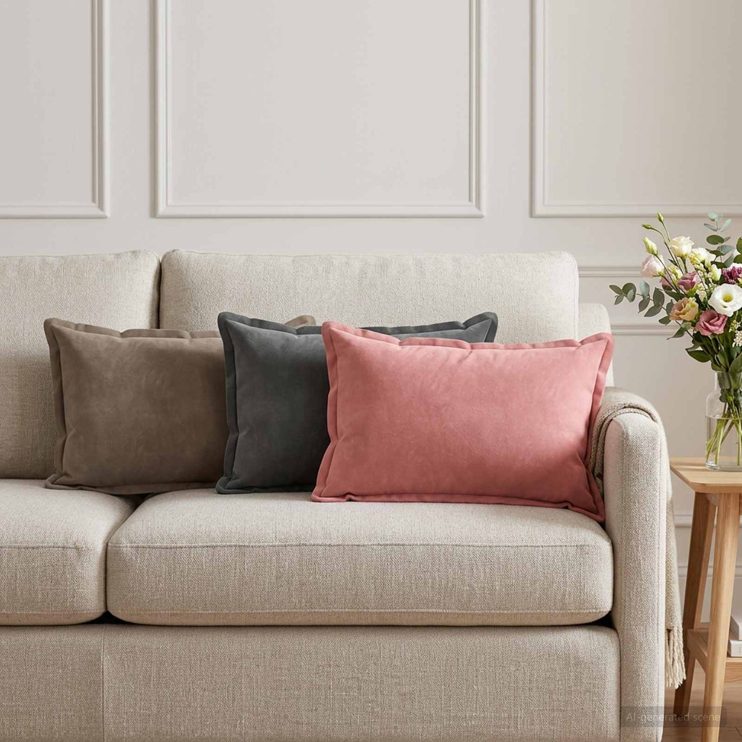 Cushion with Pillow HOUTEN 6 pcs Light Grey Velvet