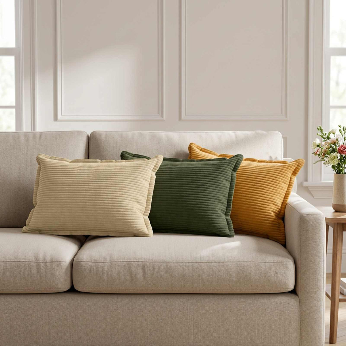 Cushion Cover 6 pcs HOUTEN Green 30 x 50 cm Corduroy