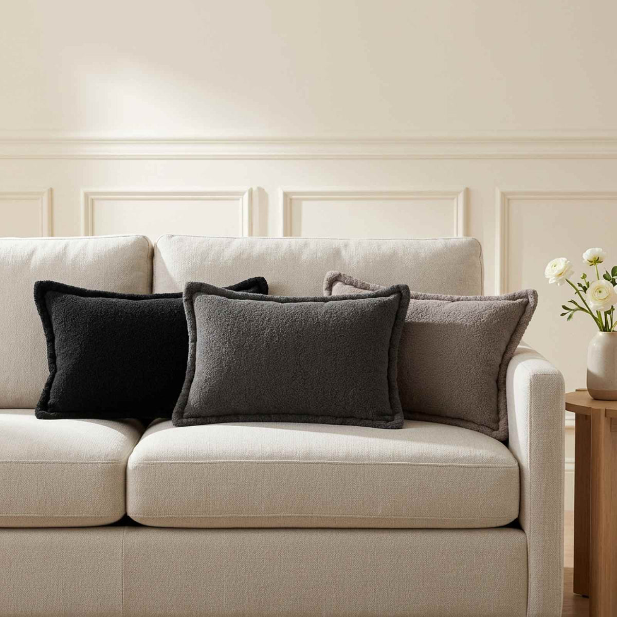 Cushion Cover 6 pcs HOUTEN Dark Grey 30 x 50 cm Bouclé