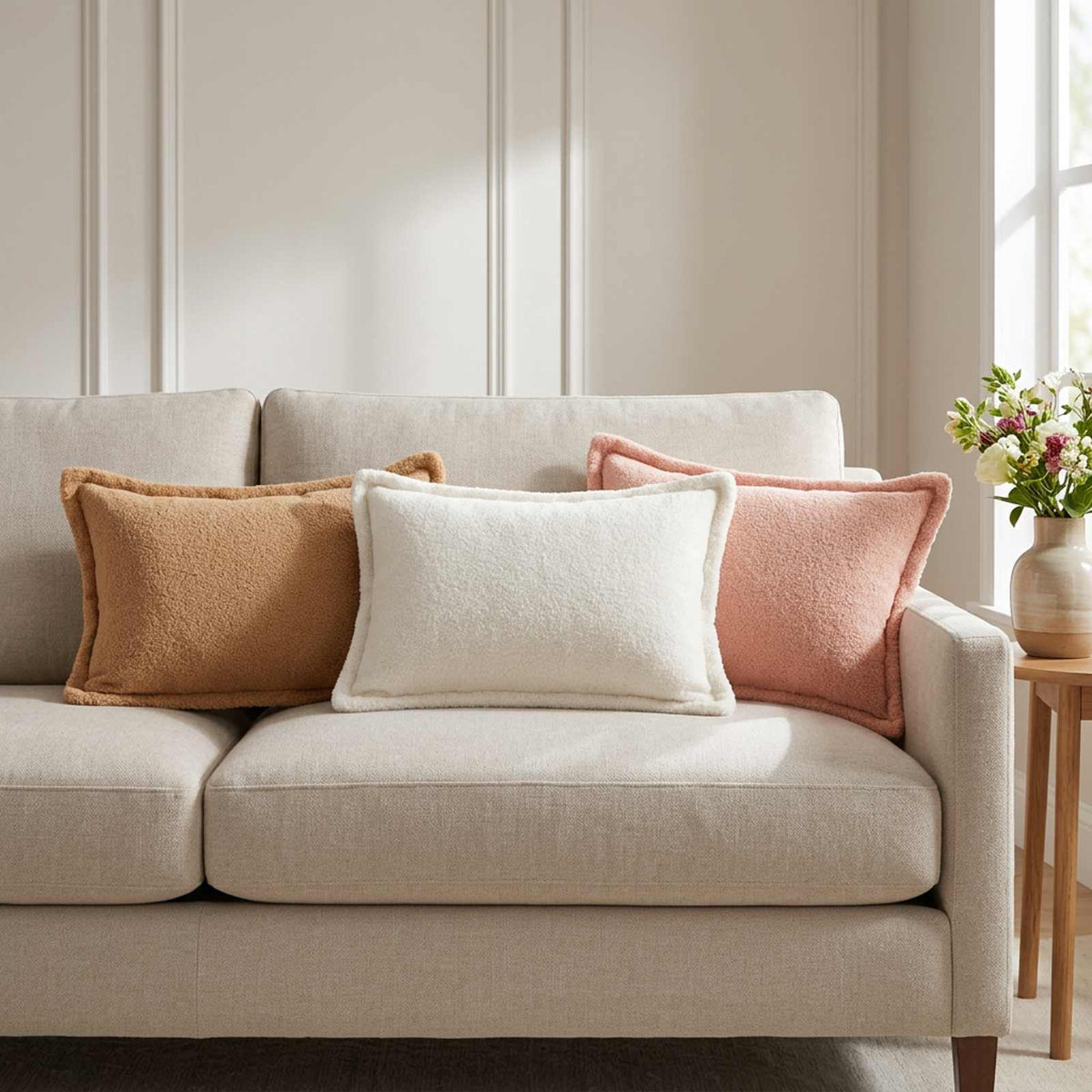 Cushion Cover 6 pcs HOUTEN Beige 40 x 60 cm Bouclé