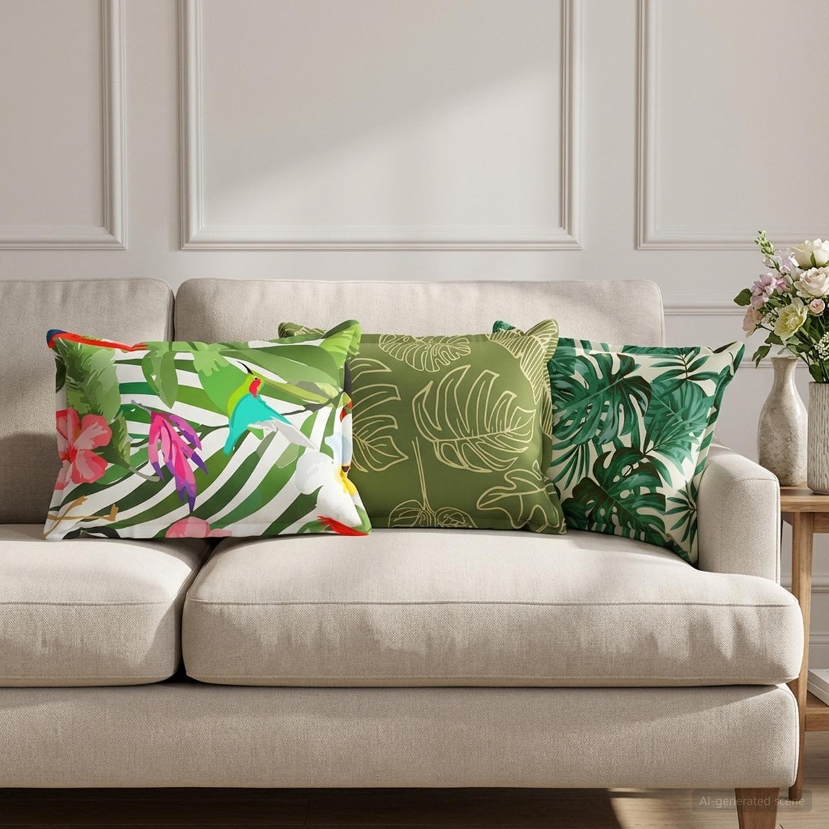 Cushion Leaf with Pillow HOUTEN 2 pcs Leaf Pattern Polyester
