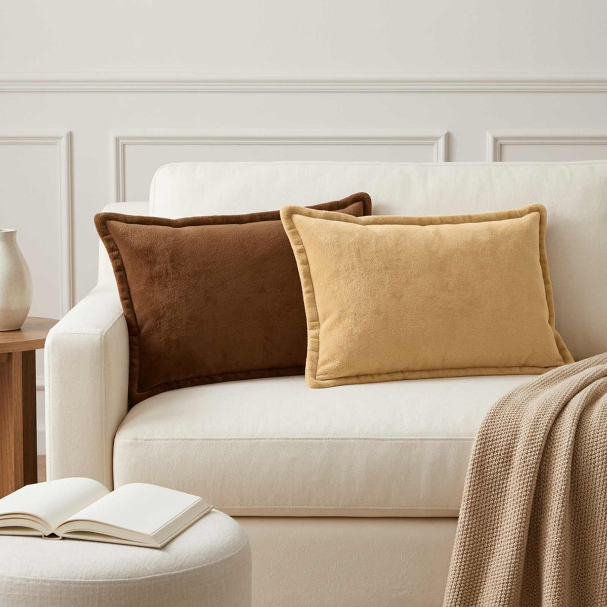 Cushion Cover 6 pcs HOUTEN Light Brown 30 x 50 cm Flannel