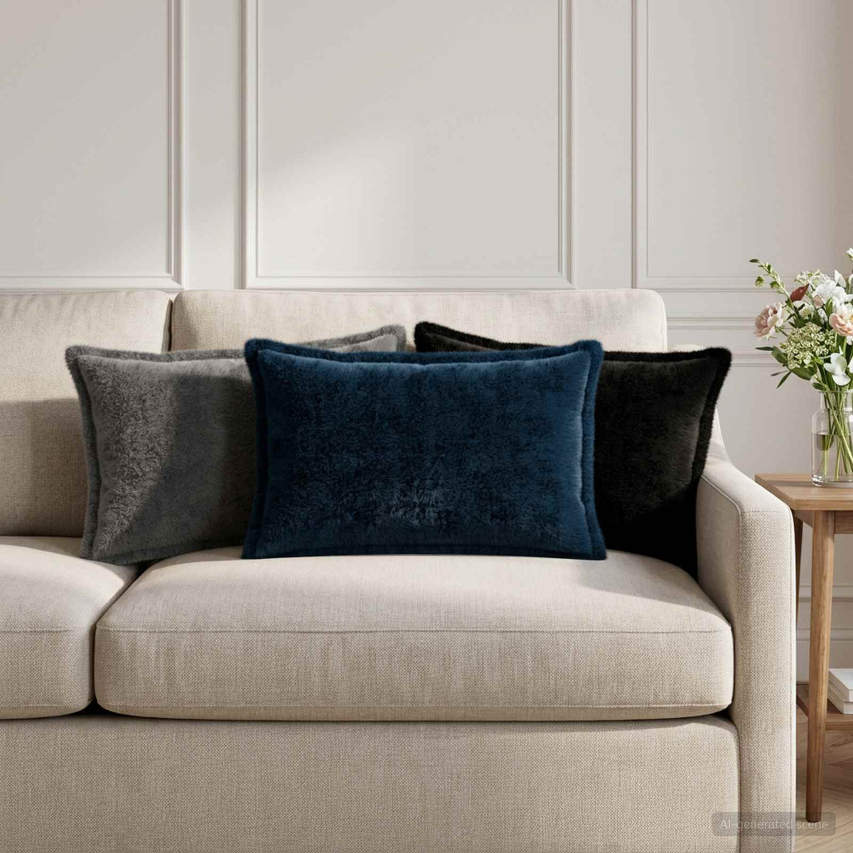 Cushion Cover 6 pcs HOUTEN Navy Blue 30 x 50 cm Faux Rabbit Fur