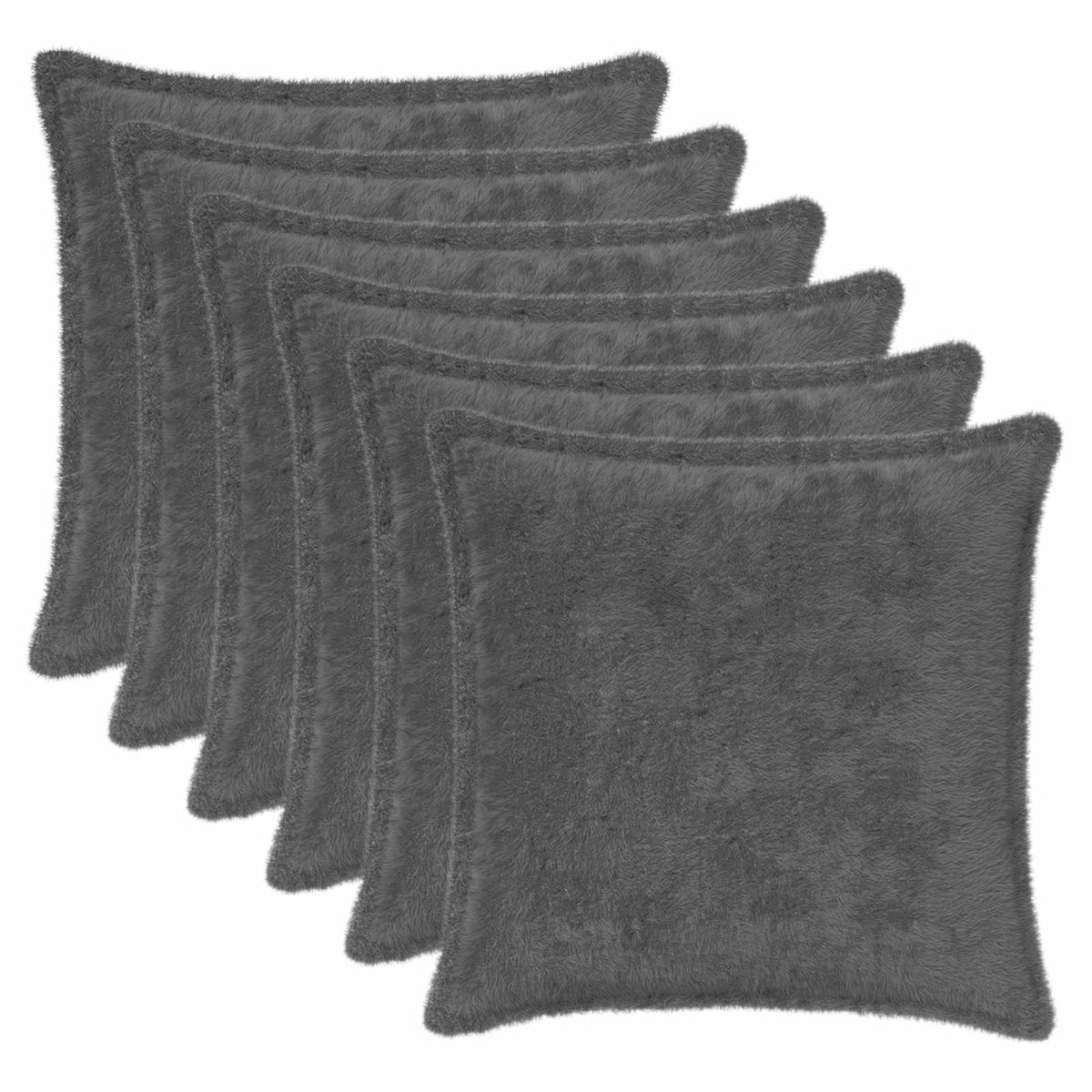 Cushion Cover 6 pcs HOUTEN Dark Grey 35 x 35 cm Faux Rabbit Fur
