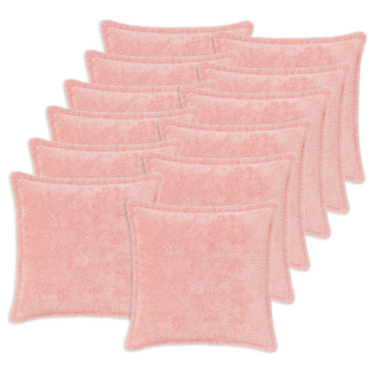 Cushion Cover 12 pcs HOUTEN Pink 40 x 40 cm Faux Rabbit Fur