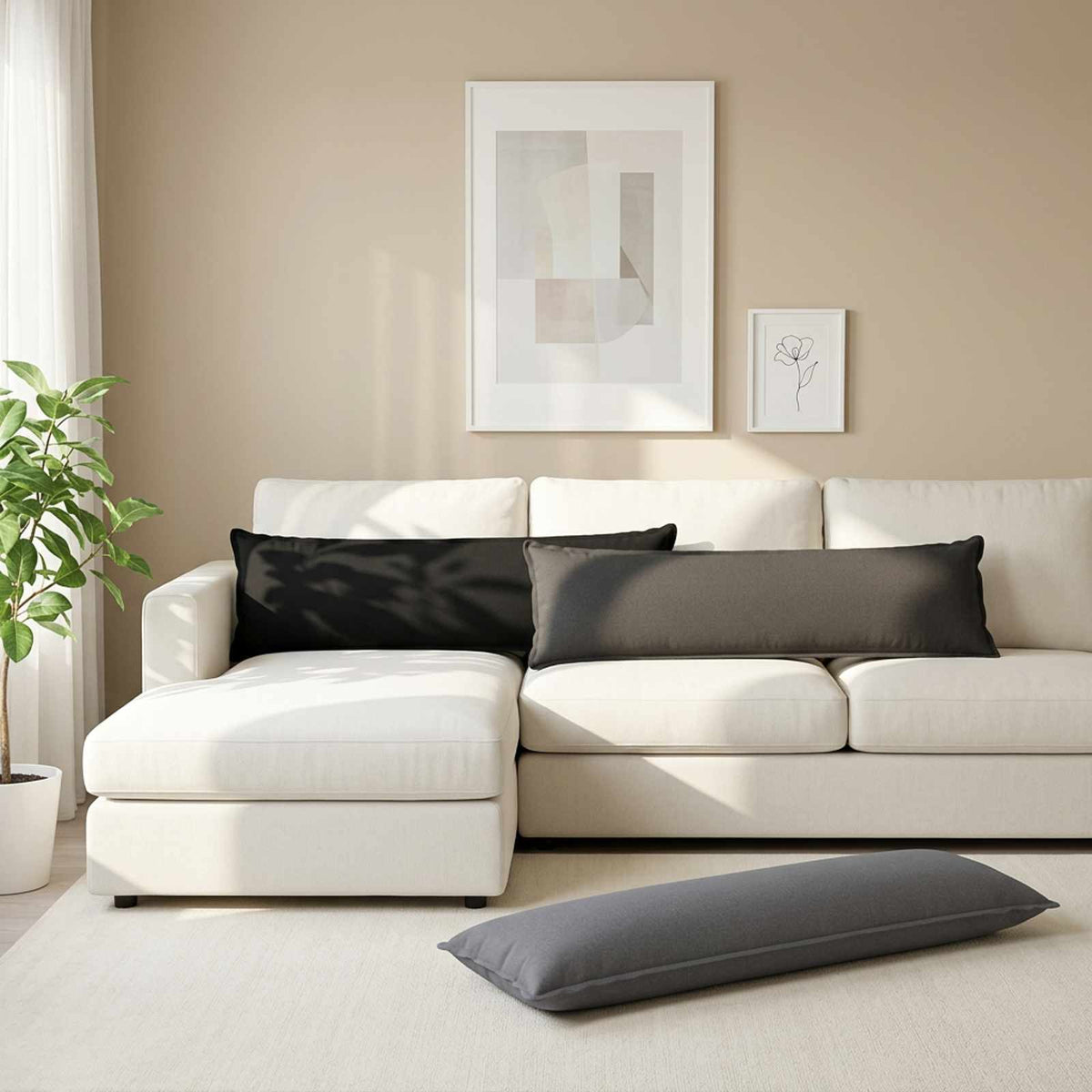 Throw Pillow 2 pcs HOUTEN Dark Grey 40 x 145 cm Faux Linen