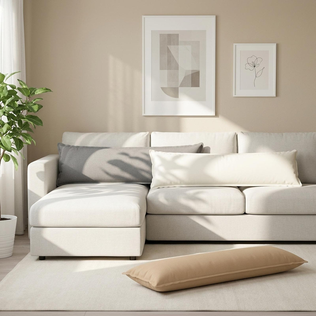Throw Pillow HOUTEN Cream 40 x 145 cm Faux Linen