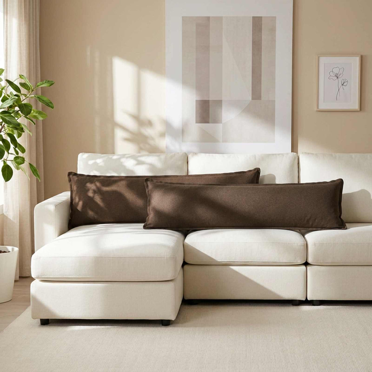 Throw Pillow HOUTEN Brown 40 x 145 cm Faux Linen