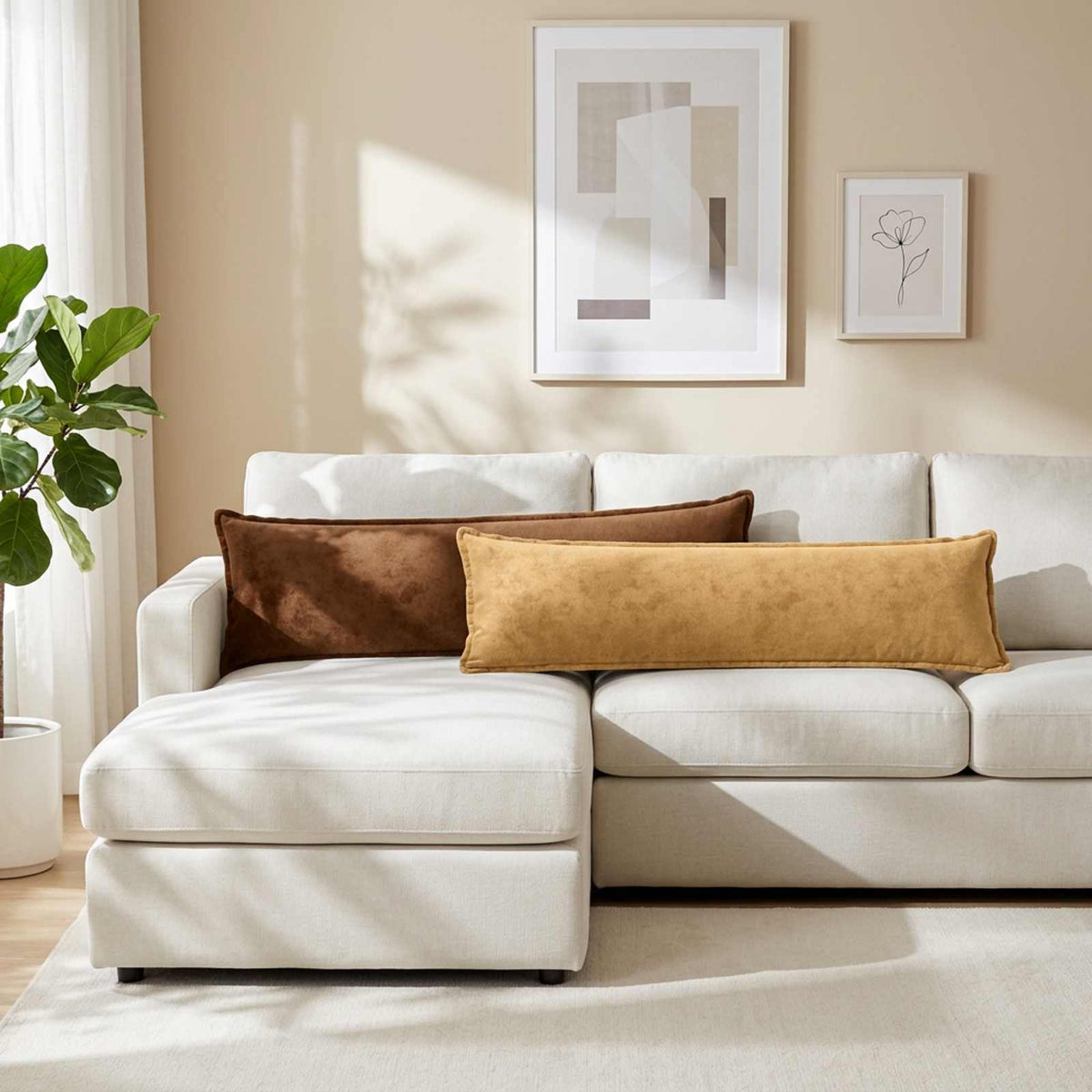 Cushion Cover 2 pcs HOUTEN Light Brown 40 x 145 cm Flannel
