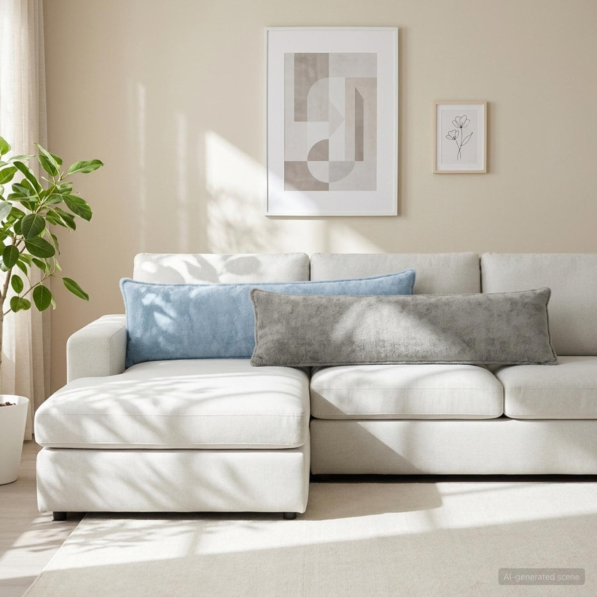 Cushion Cover HOUTEN Light Blue 40 x 145 cm Faux Rabbit Fur