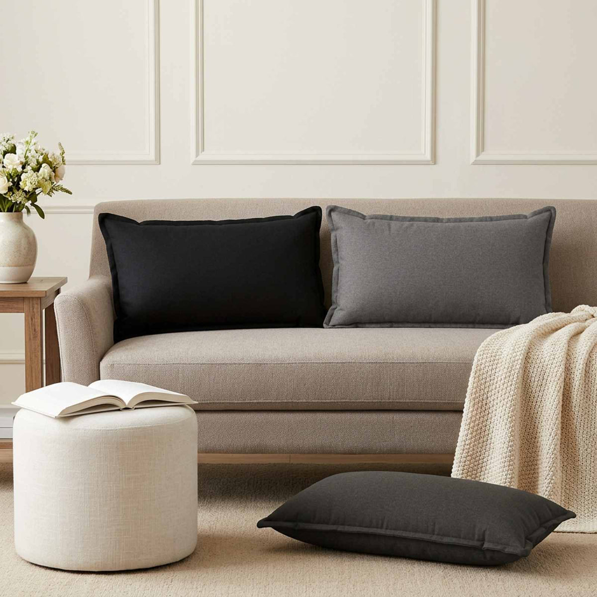 Throw Pillow 12 pcs HOUTEN Black 40 x 80 cm Faux Linen