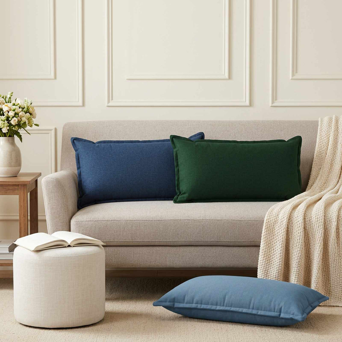Cushion Cover 12 pcs HOUTEN Blue 40 x 80 cm Faux Linen