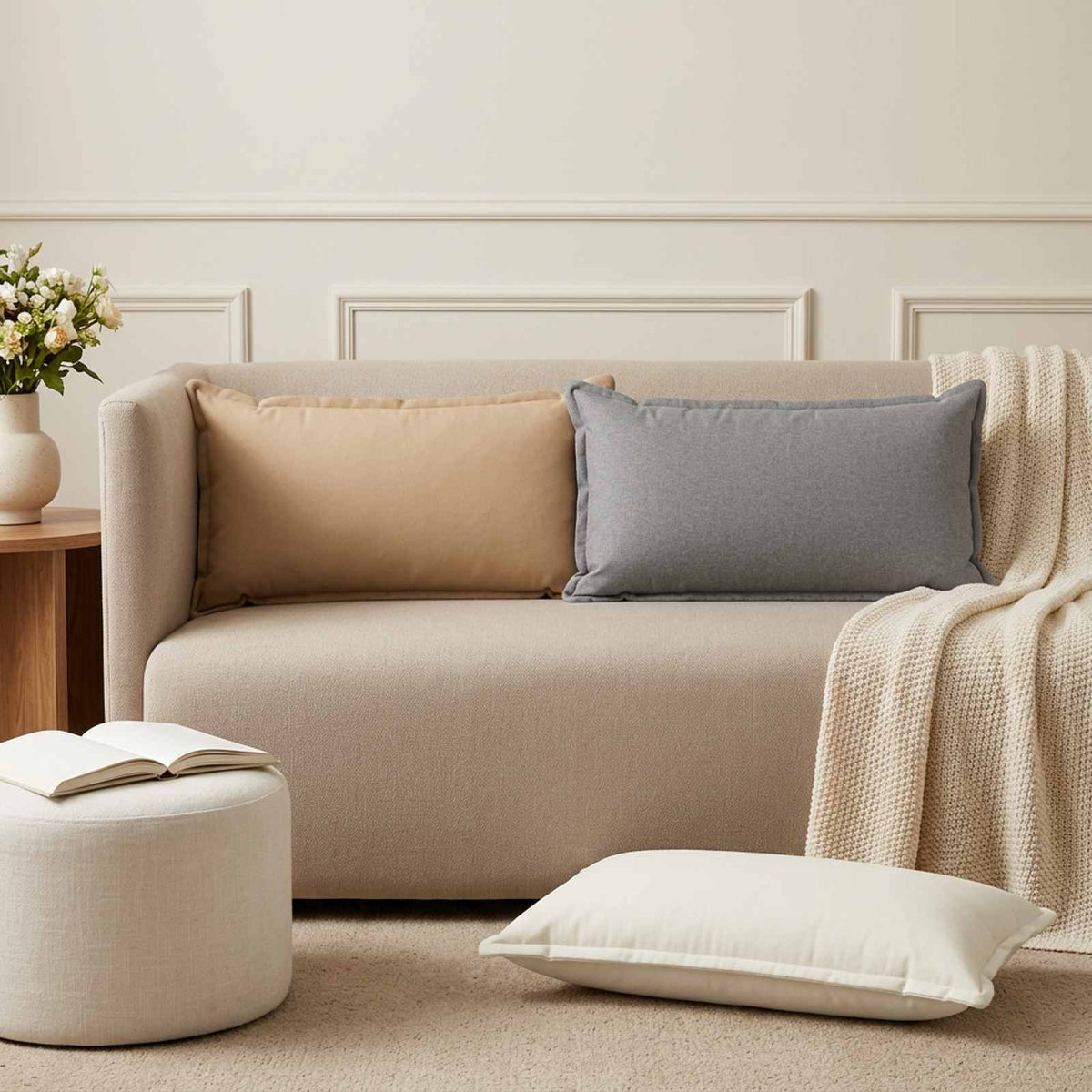Throw Pillow 6 pcs HOUTEN Cloud Grey 40 x 80 cm Faux Linen