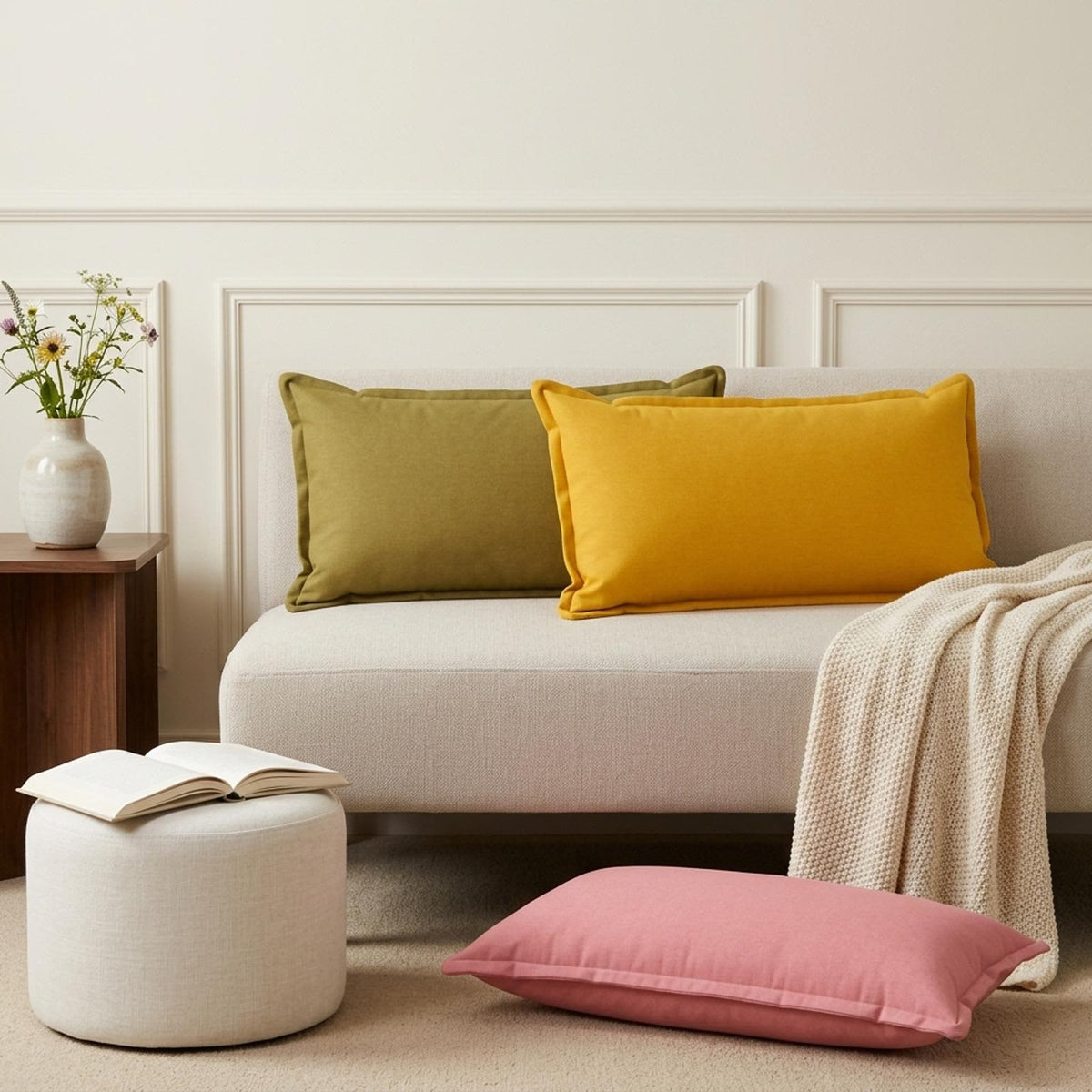 Throw Pillow 6 pcs HOUTEN Light Yellow 40 x 70 cm Faux Linen