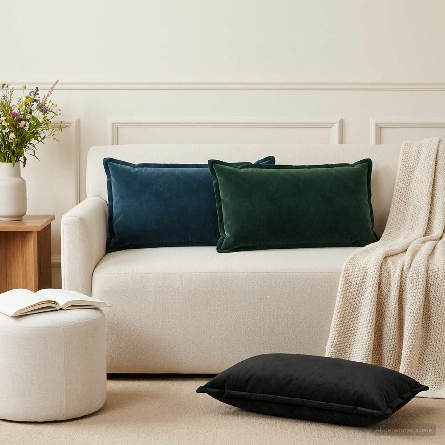 Cushion with Pillow HOUTEN 12 pcs Dark Green Velvet