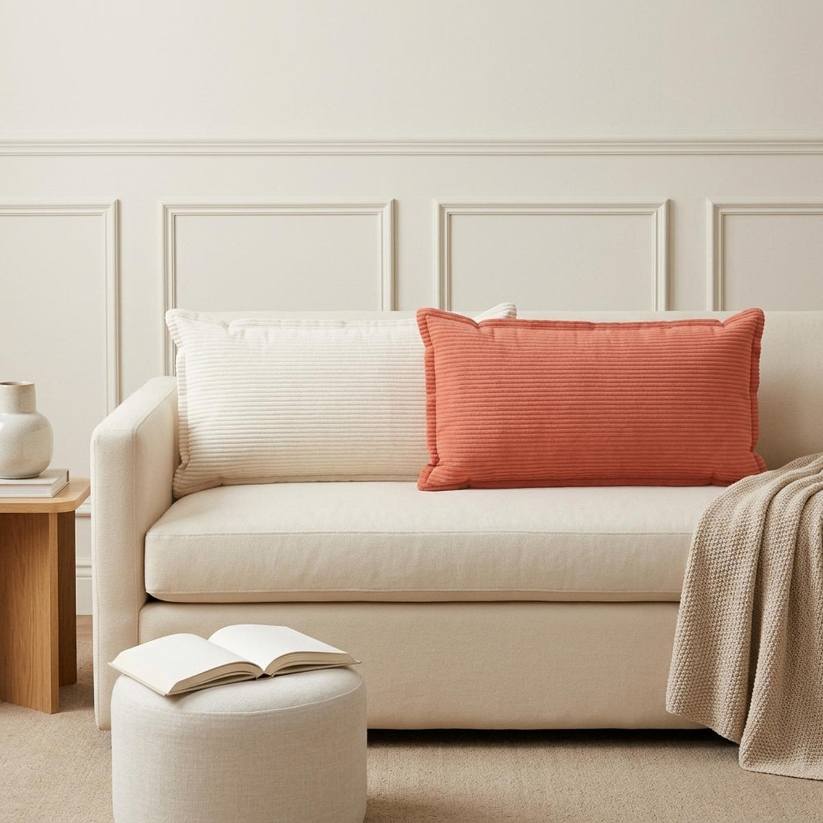 Cushion Cover 12 pcs HOUTEN Cream 40 x 80 cm Corduroy