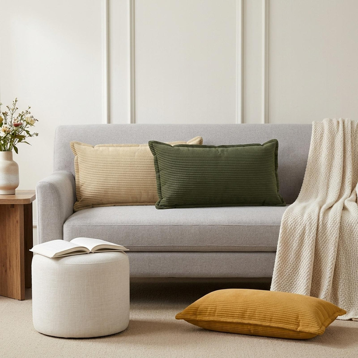 Cushion Cover 6 pcs HOUTEN Green 40 x 80 cm Corduroy