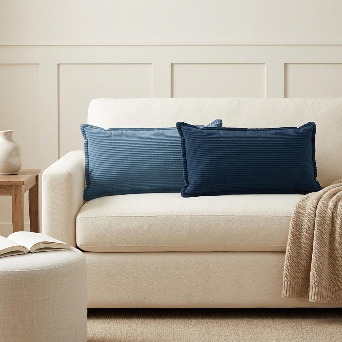 Cushion Cover 6 pcs HOUTEN Blue 40 x 80 cm Corduroy