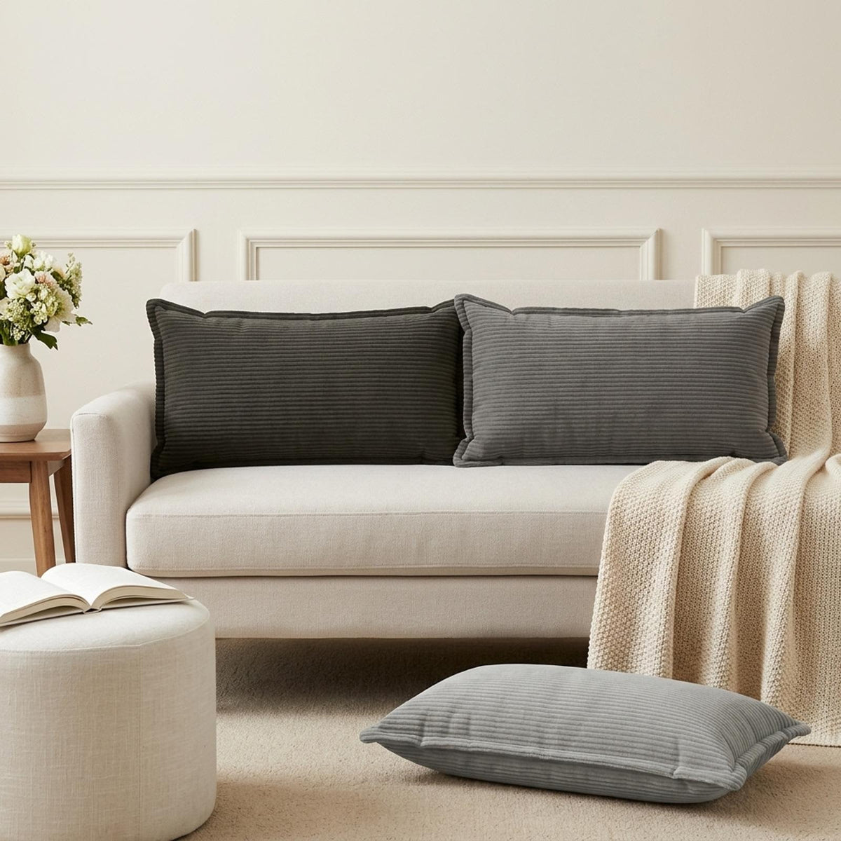 Cushion Cover 6 pcs HOUTEN Dark Grey 40 x 80 cm Corduroy