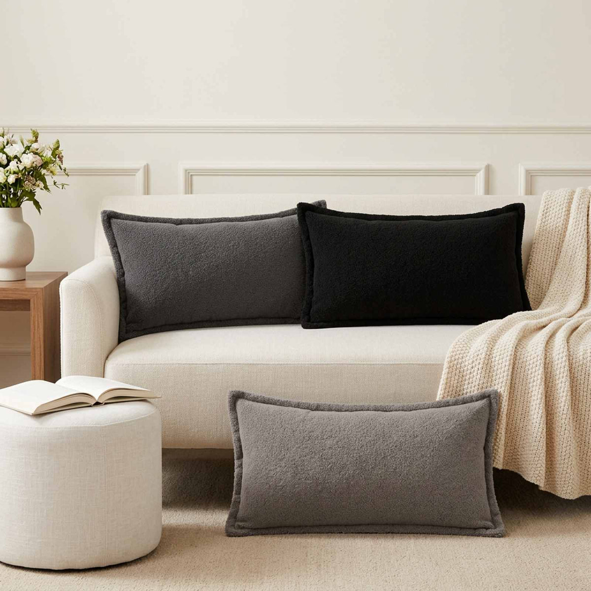 Cushion Cover 6 pcs HOUTEN Black 40 x 80 cm Bouclé
