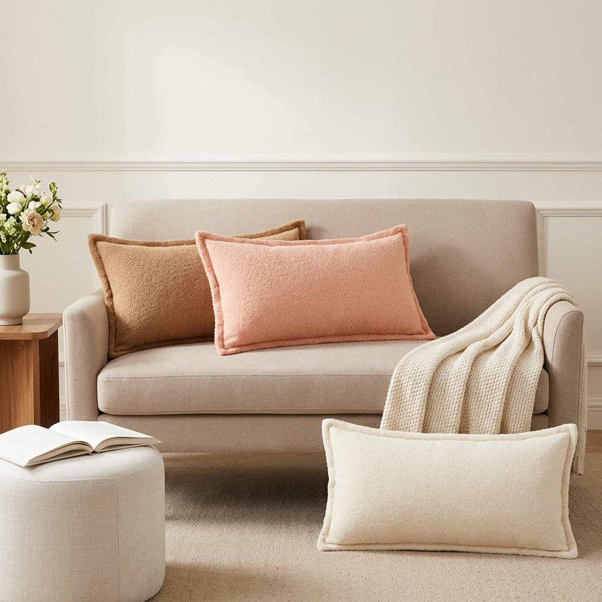 Cushion Cover 6 pcs HOUTEN Pink 40 x 80 cm Bouclé