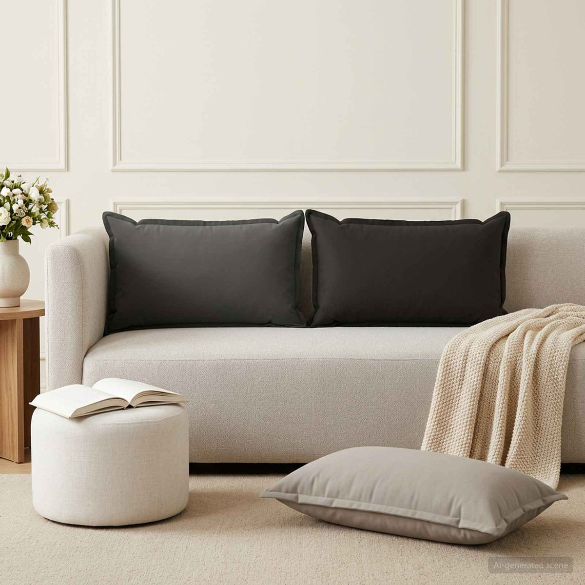 Cushion with Pillow HOUTEN 2 pcs Grey Polyester