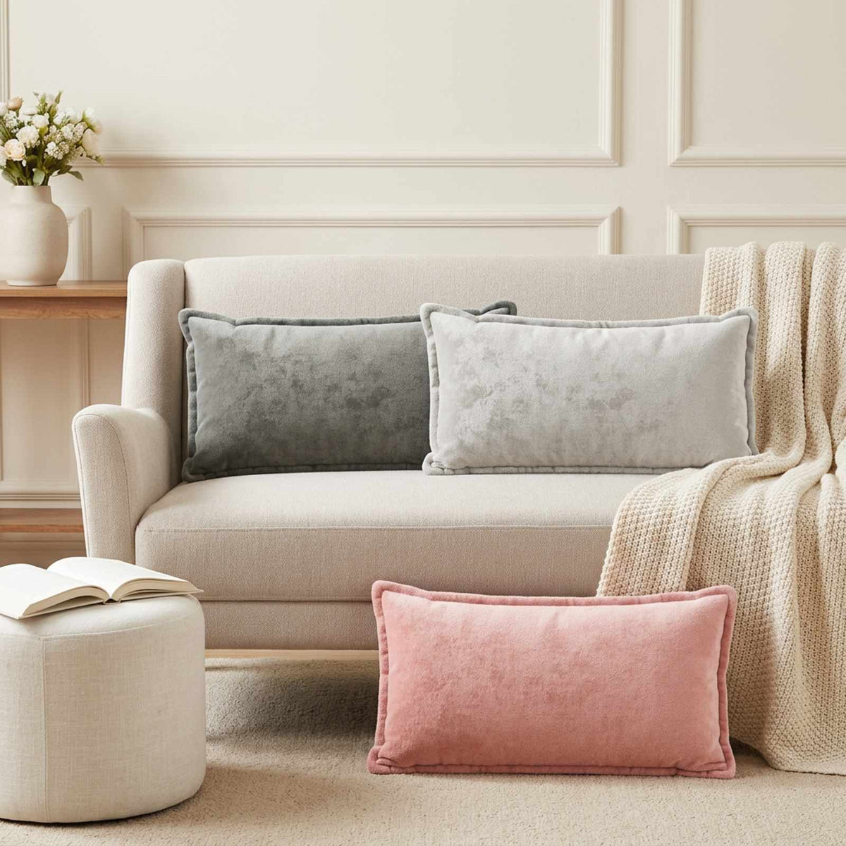 Cushion Cover 12 pcs HOUTEN Pink 40 x 80 cm Flannel