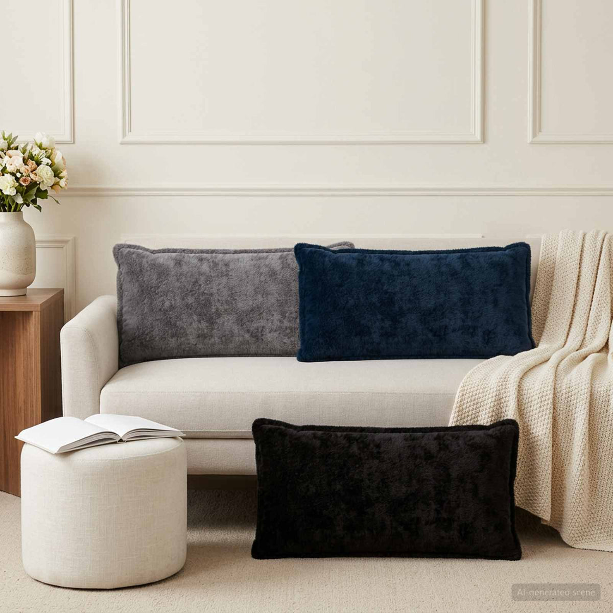 Cushion Cover 2 pcs HOUTEN Dark Grey 40 x 80 cm Faux Rabbit Fur