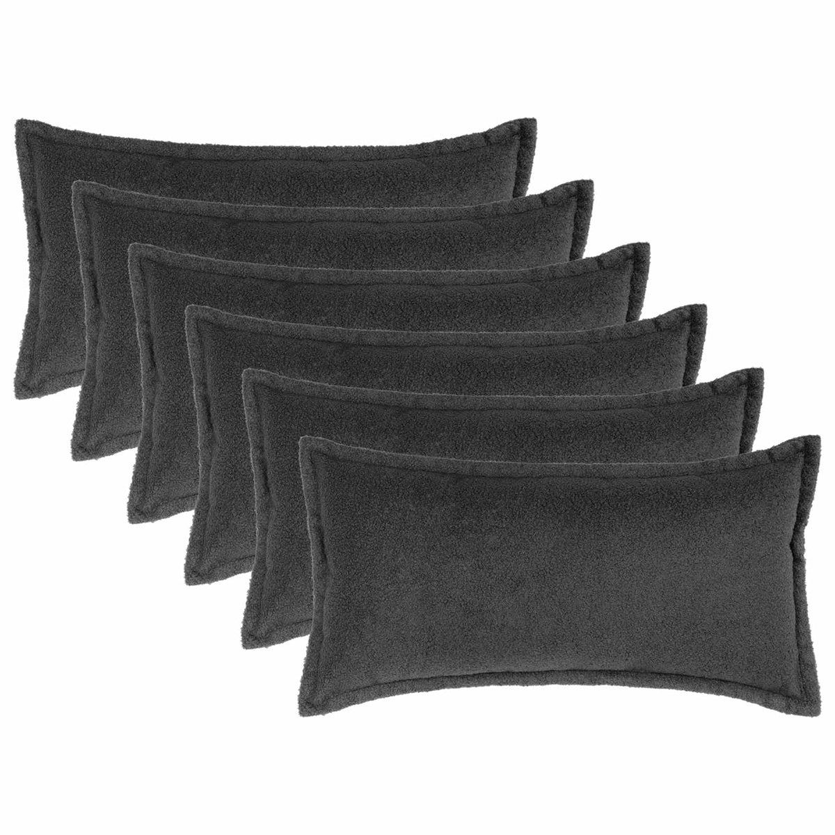 Cushion Cover 6 pcs HOUTEN Dark Grey 40 x 80 cm Bouclé