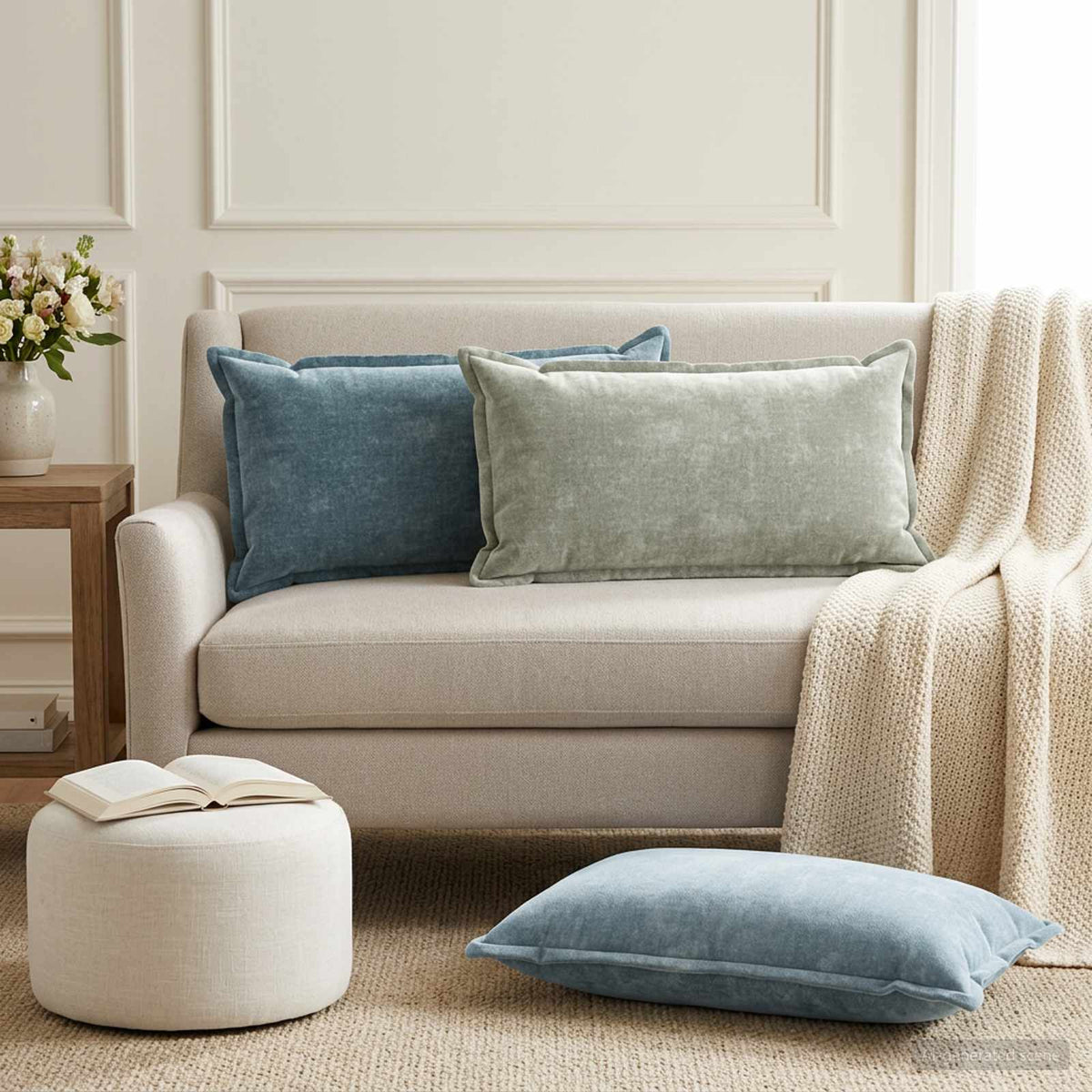 Cushion Cover 6 pcs HOUTEN Green 40 x 80 cm Chenille Fabric
