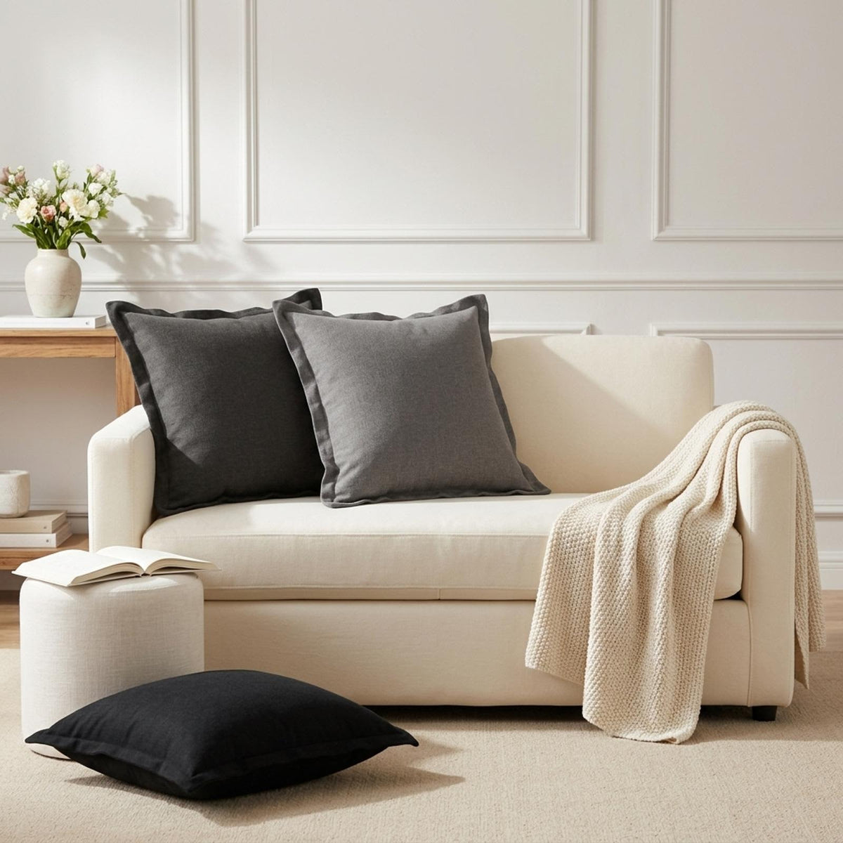 Throw Pillow 2 pcs HOUTEN Light Grey 50 x 50 cm Faux Linen
