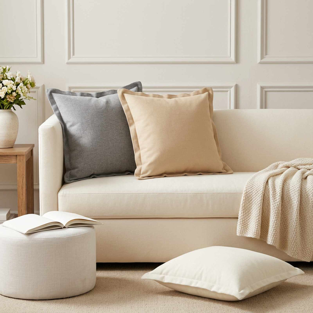 Throw Pillow 6 pcs HOUTEN White 50 x 50 cm Faux Linen