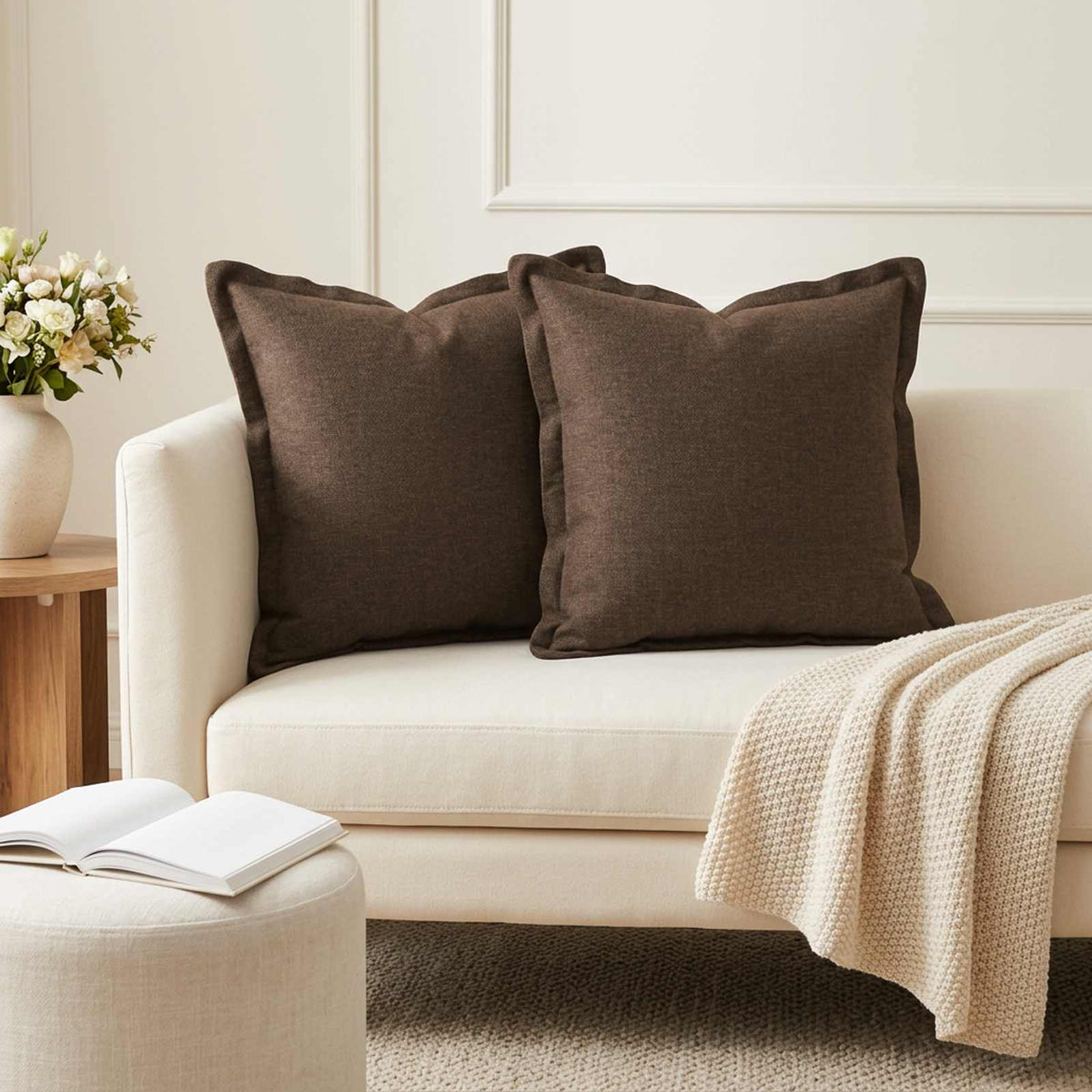 Cushion with Pillow HOUTEN 2 pcs Brown Faux Linen
